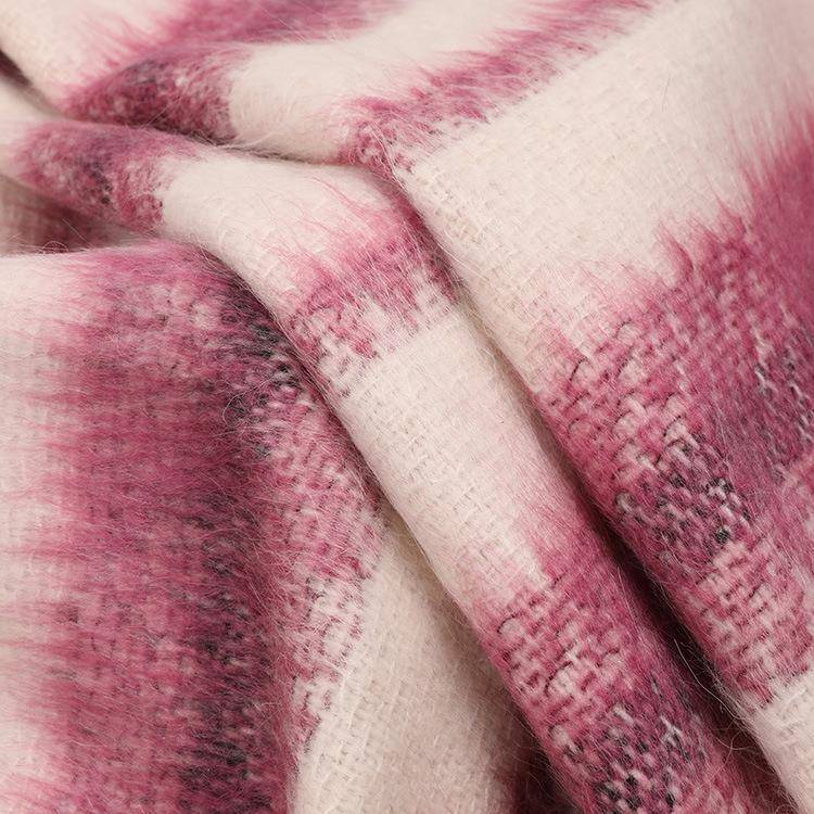新毛品澳洲羊条格子纹单面呢长毛毛LIE阿尔巴卡长毛呢面料