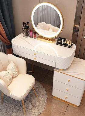 17149感简轻奢玻璃梳妆台代约卧现室岩板妆桌化收纳柜一体桌小户型