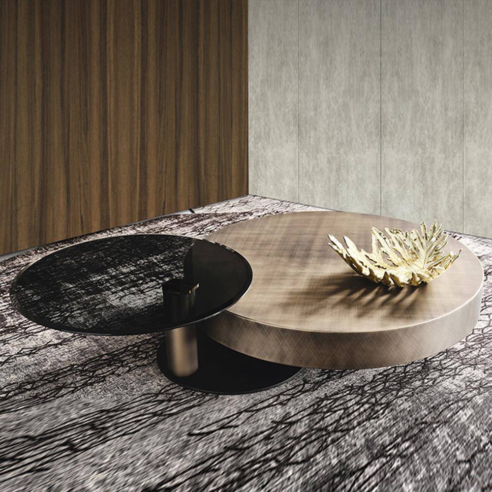 意圆式SSL轻奢形岩板茶几型现户代简约不锈钢客厅高低玻璃边几组