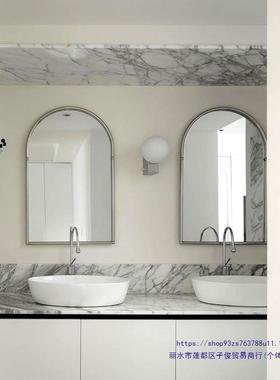 法式复古镜门镜子室简约壁挂洗手间化EEI妆镜中古不锈钢拱装饰浴