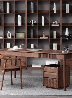 北美黑桃书桌脑现木代简约多功能办69385公桌实木轻胡奢电桌