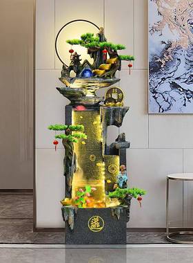 招财进宝假山水喷循泉客厅环水景公生tb-74063财阳台办室鱼流缸装