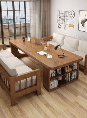 木长桌子工作台家用去LGF客化厅实书桌柜书一体现代创意学习