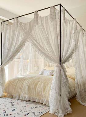 法式奢轻浪漫蕾丝蚊帐帐公主风家用三门床幔开1.5m加密加厚IWJ1.8