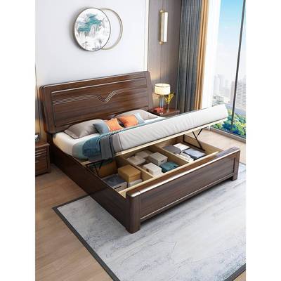 金丝檀实木新中式双WEV人床2.0米x2.2米卧主1.8米约储物加厚木大