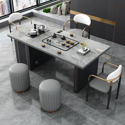 轻奢水岩茶台茶桌椅板一组合客厅简约办公茶台烧78013壶嵌入式体