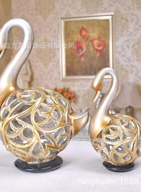 欧式创意家母居摆设彩绘展镂空铜53566客子鹅摆件厅书房房间厅装