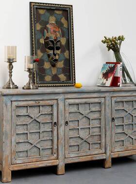 古朴实木门餐边复古中柜KSP式做三视旧松木储物电柜玄关收纳整体