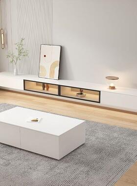 悬空OIO黑电视柜厅挂式小悬浮电视柜轻奢户悬型客奶油风电视柜