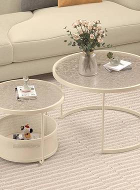 22新奶油风创VGL意沙发客0厅家用一体组合茶款几5小户型玻璃圆桌V