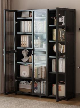 长跃客厅展示柜顶满储LFN物柜一体黑房墙色邦到带玻璃门书柜酒柜
