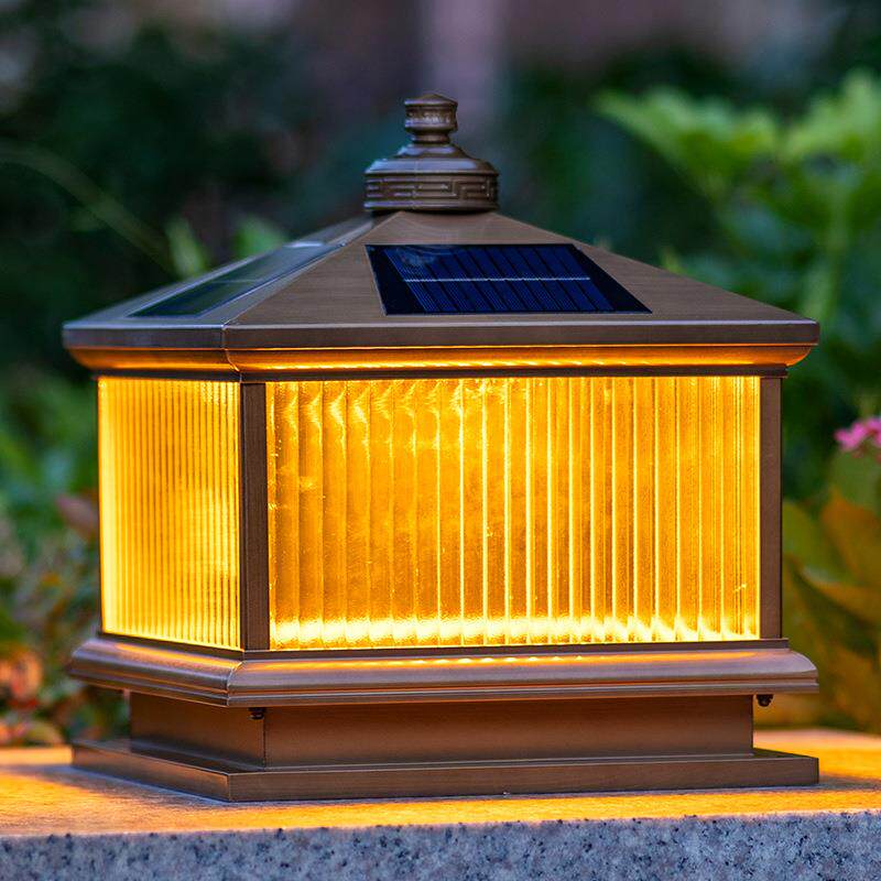 铝材仿铜新款户外庭院大门口太阳能围墙柱头灯新中式防水家用别墅