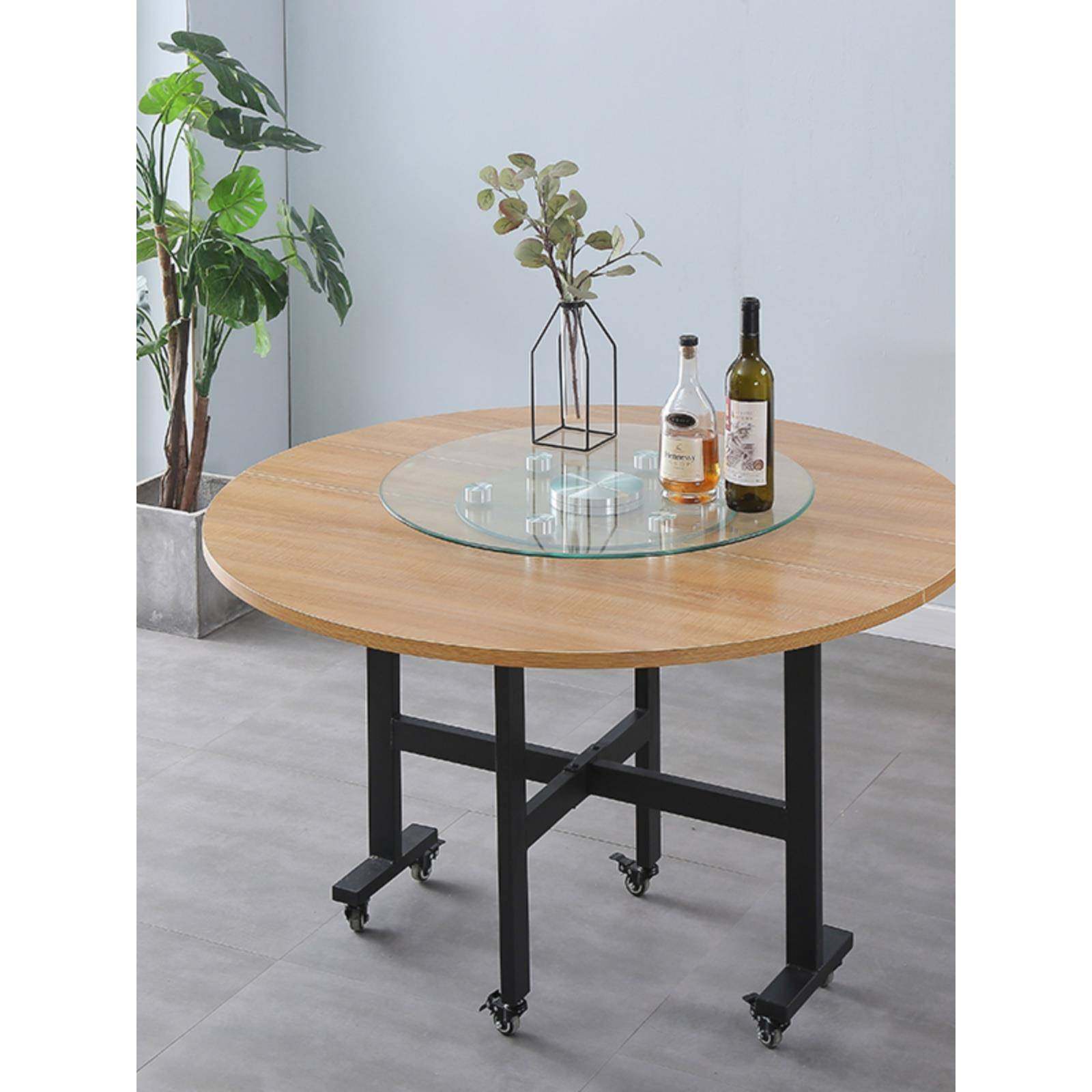 A1大圆桌家用餐厅餐桌可移桌SJQ动吃饭子小户型0密度桌面三折叠桌