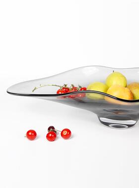 家居AL-63035现代酒店处前摆件色玻璃台水果盘灰样板房装饰售楼摆
