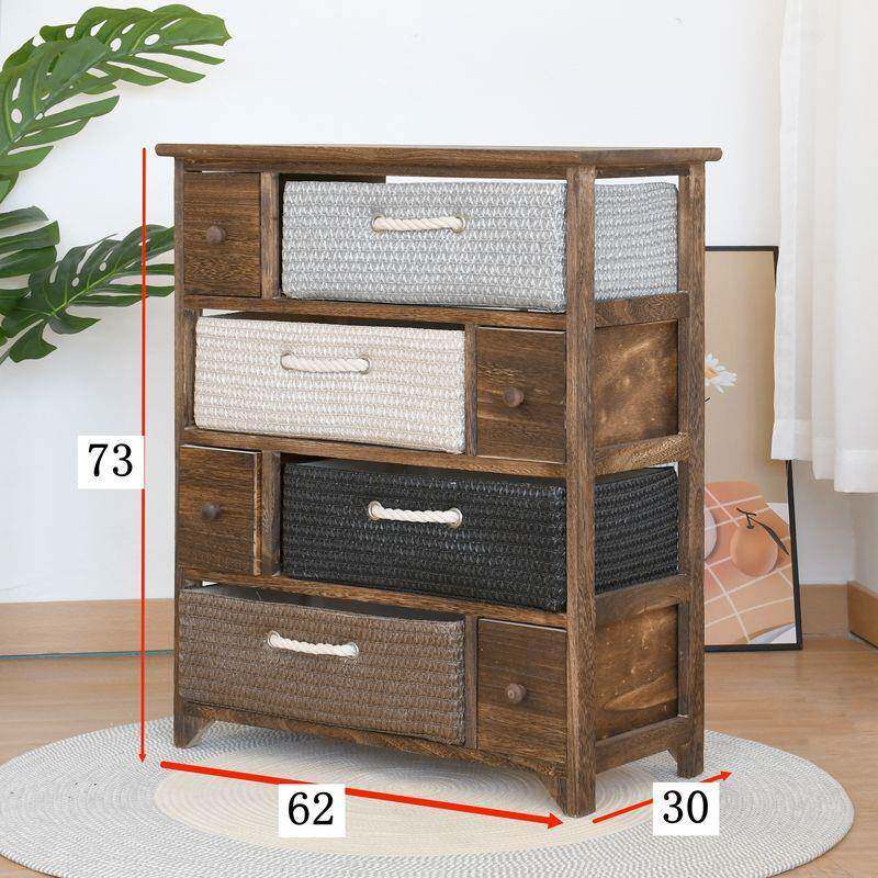 木床头柜约卧室床边柜复古XVC实收斗纳储物柜柜简田园藤编置物柜