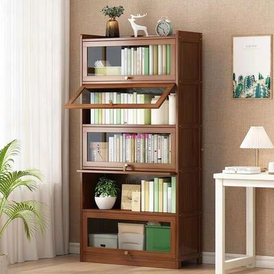 防书架置架落地简易实木书柜家用尘物书架VKN全多封闭层翻盖收纳