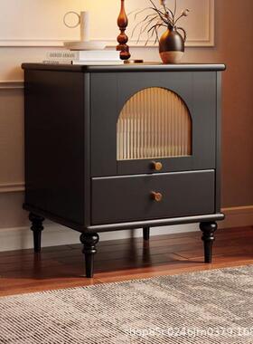 法式全实5床头柜中古风家室用卧20木2小型创意主卧黑色WKB免安装