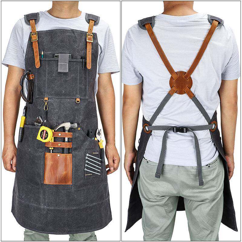围裙帆布多功能口袋理发师木工防水防油工作服美式乡村