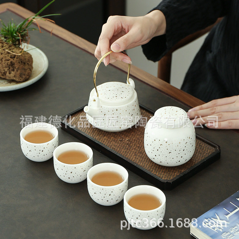 品匠精品瓷器不倒杯星空茶具套组