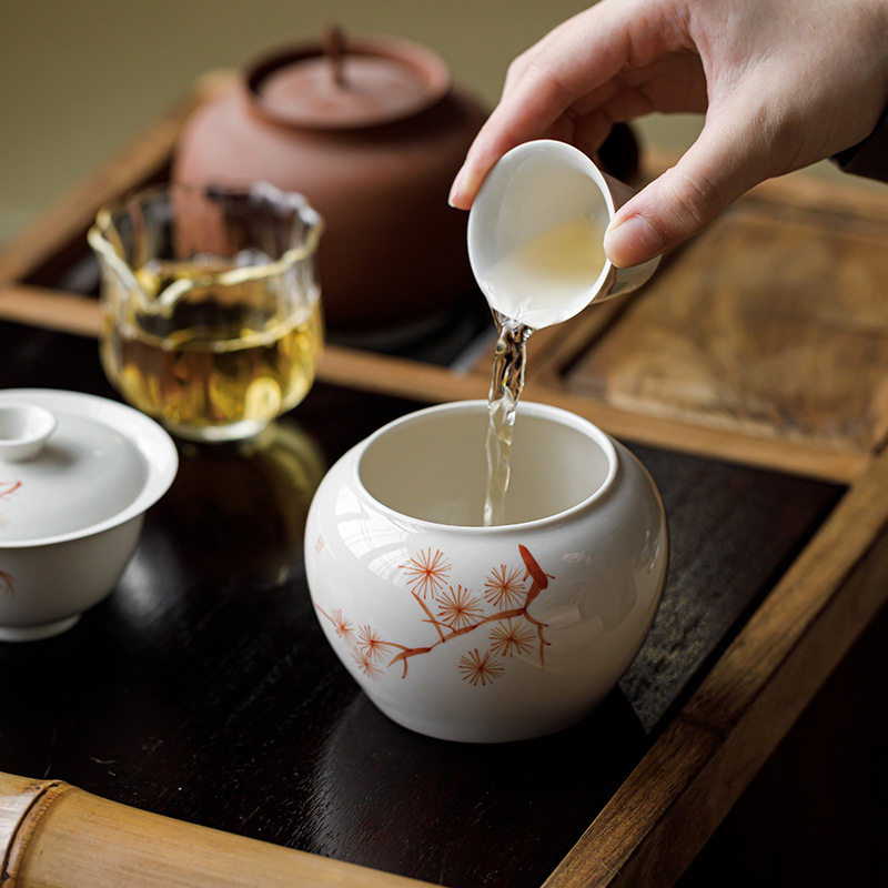 观岚草木灰圆桃建水陶瓷茶洗家用水盂小号杯洗缸废水缸茶道配件