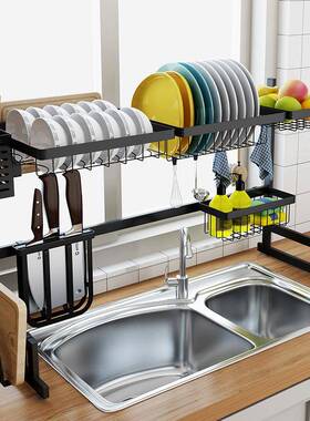 黑色不锈钢厨房置物架水槽水池放碗架沥水碗架碟架厨具用品收纳架