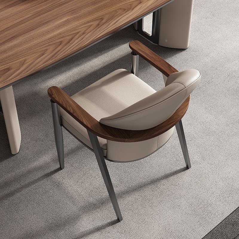 意式轻奢用胡代桃木扶手茶椅高档设计师餐椅家桌书椅简约D2267现