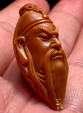 吊武财神关羽坠橄匙榄核单关公钥挂件核雕单颗大单子文2588籽玩手