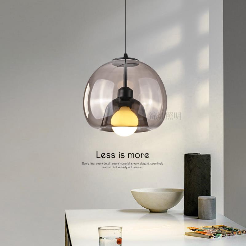 北现ADQ01代简约餐厅三灯头吊灯室床头玻璃罩小吊灯吧卧台圆球网