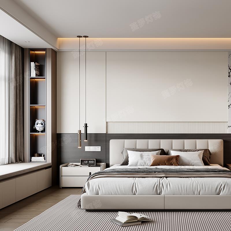 床头吊灯高级8120感轻饰奢卧室吊线 线关灯主灯卧垂线 线灯屏风装