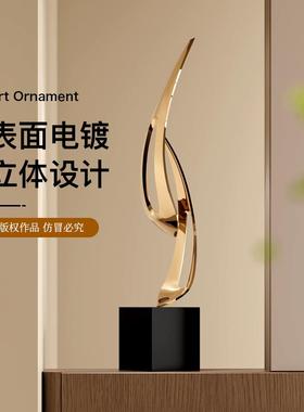 现代轻艺奢高客厅走廊关细长玄竖高摆件术雕塑酒几何雕塑店大堂装