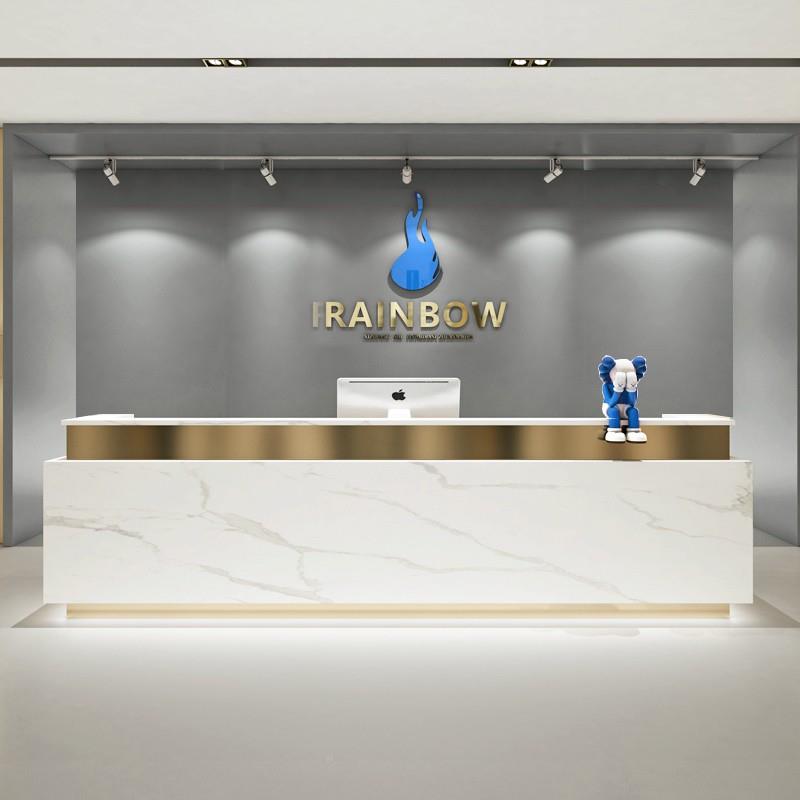 公司前台接待台不钢烤台漆美容院彷大理石吧台培DBA训机柜锈构收