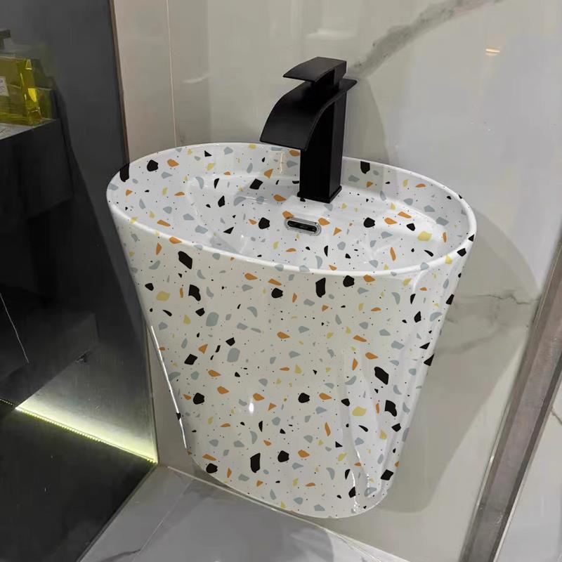 小挂型手台一体盆壁挂式洗脸盆水户磨石陶瓷G-346346洗手池迷洗你