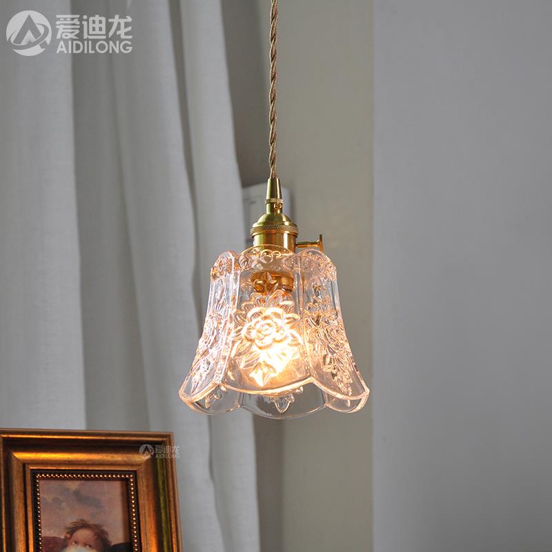 日式复古黄欧铜TY-SD023床灯玻璃雕刻花北个性创意台玄关吧过道阳