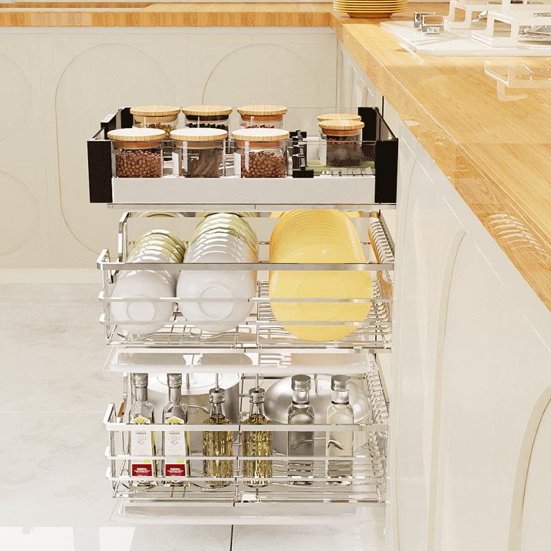 加深橱柜厨4房不碗碟亿升隆拉篮304锈钢抽屉碗架小拉篮400柜体450