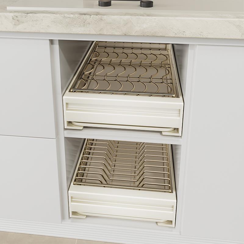束丰厨房免打孔碗碟式拉篮套装JSNJ0503物抽屉橱柜内碗盘收纳拉抽