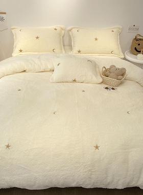 面冬季泰加迪绒珊瑚绒床上WMI四件公主风白色加厚双绒被套套绒床