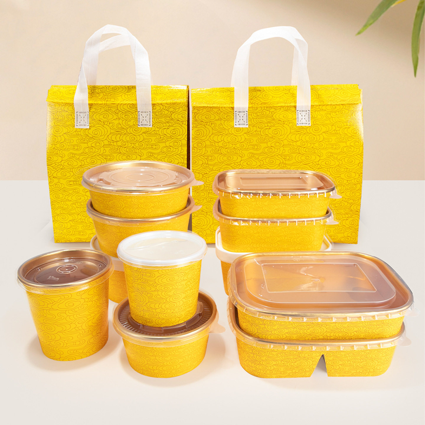 喇叭花祥云金箔纸餐盒一次性纸碗捞汁小海鲜打包盒沙拉碗卤肉饭盒,餐饮具,一次性餐盒,淘宝优惠券,粉丝福利购,淘宝优惠卷