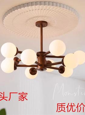 中古风吊灯胡桃色实木LED客厅灯现代简约客厅灯卧室灯灯具6118