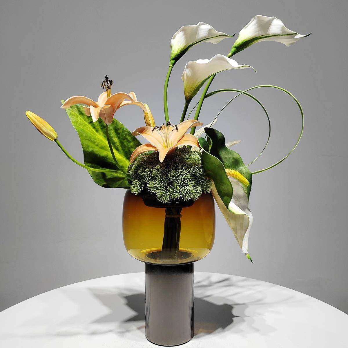 轻奢棕绿色系花艺玻璃花瓶插花客厅餐桌茶几仿真花艺家居装饰摆花,机械设备,其他机械设备,淘宝优惠券,粉丝福利购,淘宝优惠卷