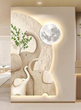 吉祥如意入户玄关装饰画正对门led发光大象走廊过道挂画客厅壁画