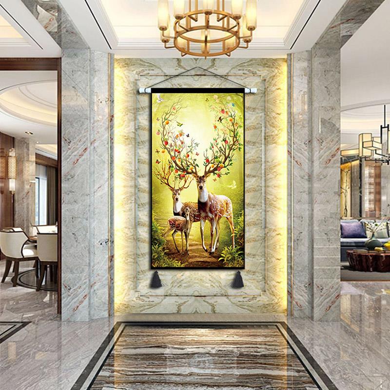 麋鹿一家风麋北欧风挂布挂毯客景厅背景鹿墙装饰布画玄关过布道卧