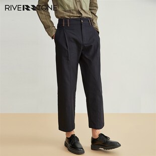 流石男装春装宽松直筒休闲长裤子2025高端男士春秋季新款九分西裤