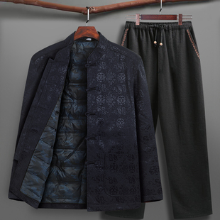 中国风唐装男士中老年羽绒服爸爸冬装外套老人生日过寿星爷爷套装