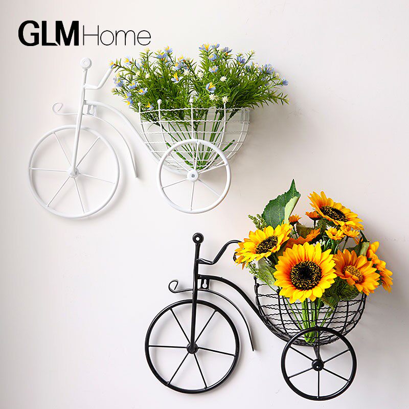 北欧田园风铁艺自行车花篮壁挂墙饰客厅墙壁挂饰餐厅墙面装饰壁饰