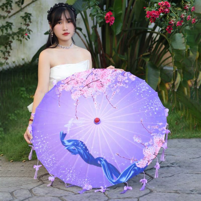 清新花瓣流苏油纸伞工艺伞汉服道具油纸伞旗袍走秀演出表演摄影伞