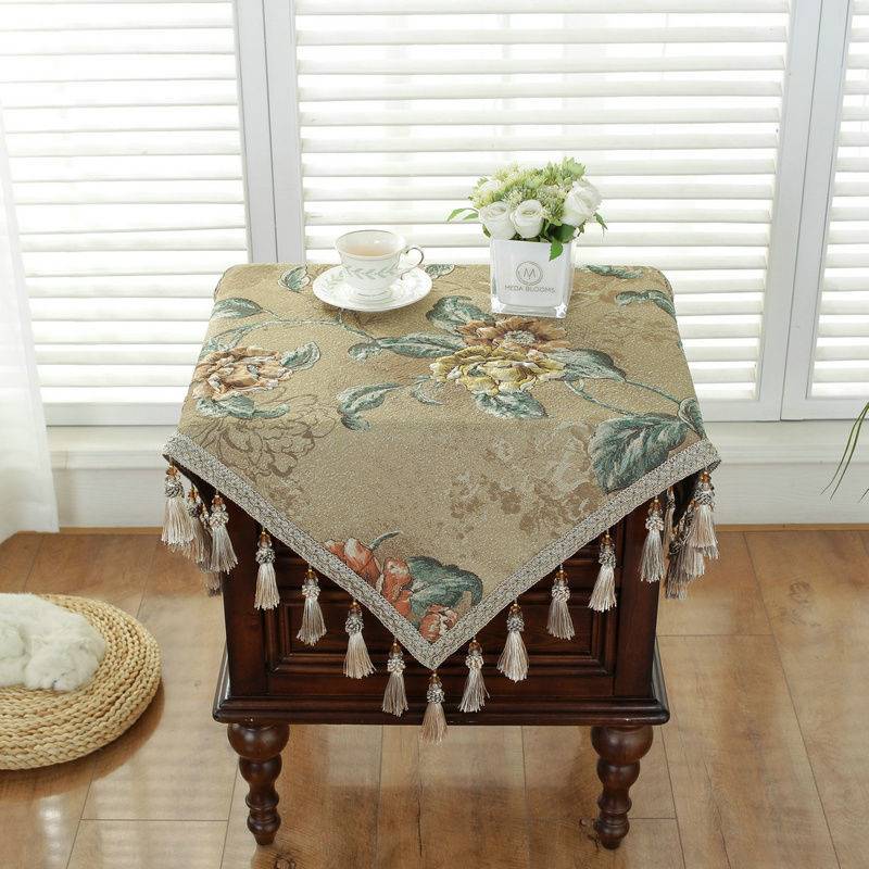 新中式牀头柜盖布高级感正方形防尘罩家用客厅小四方桌茶几垫桌布