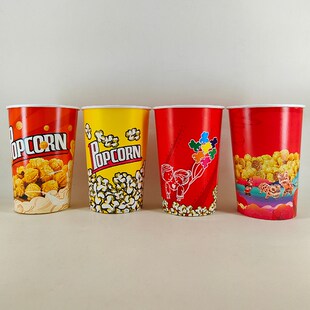 纸筒一次性爆米花桶纸桶筒商用专用纸杯红色电影院加厚双PE卡通桶