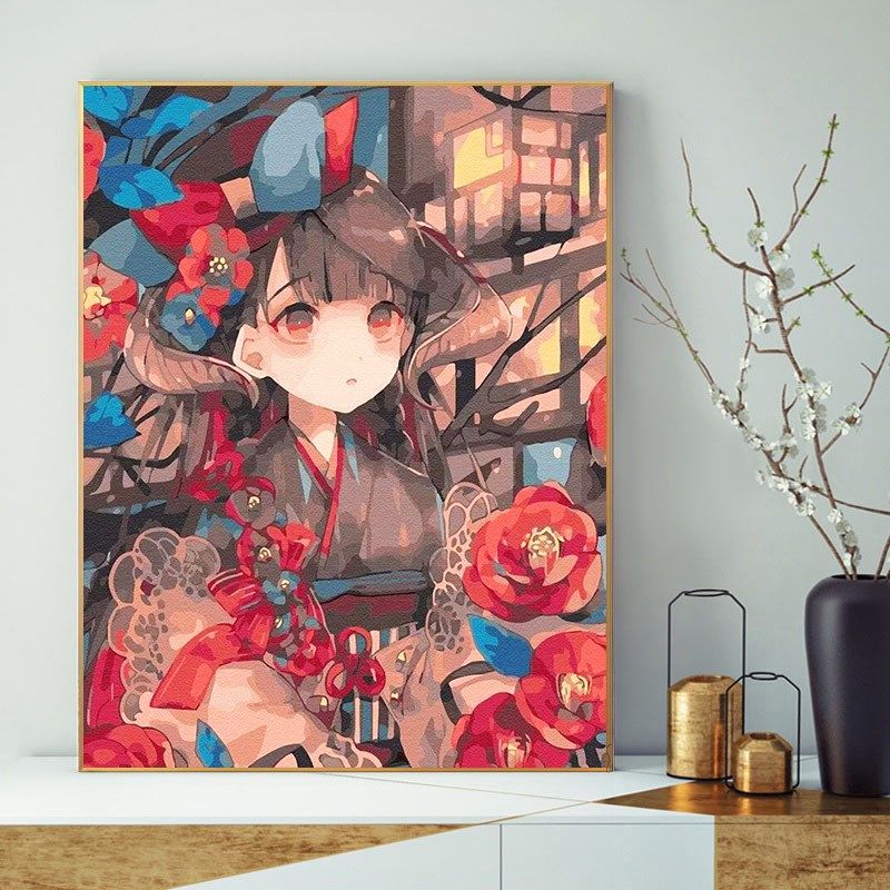 牡丹女孩十字绣2024新款线绣客厅小幅卧室卡通儿童房小件简单餐厅