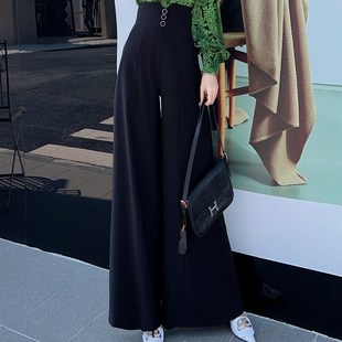 裙甩裤 垂坠黑色裤 长裤 裙裤 2025春季 高级大脚裤 高腰超长女士阔腿裤