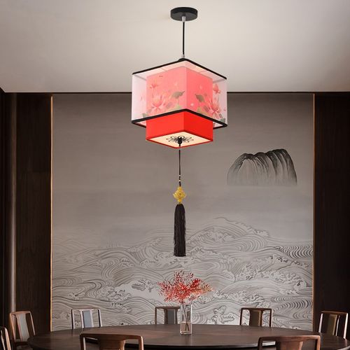 新中式小吊灯红灯笼莲花乔迁结婚喜庆节日过年春节阳台民宿中国风